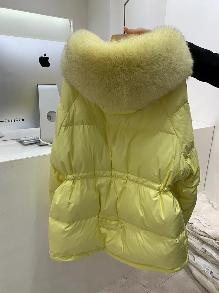 New Winter Women White Duck Down Jacket Real Large Fox Fur Collar Coat Thick Warm Streetwear Female Parka Snow Outwear