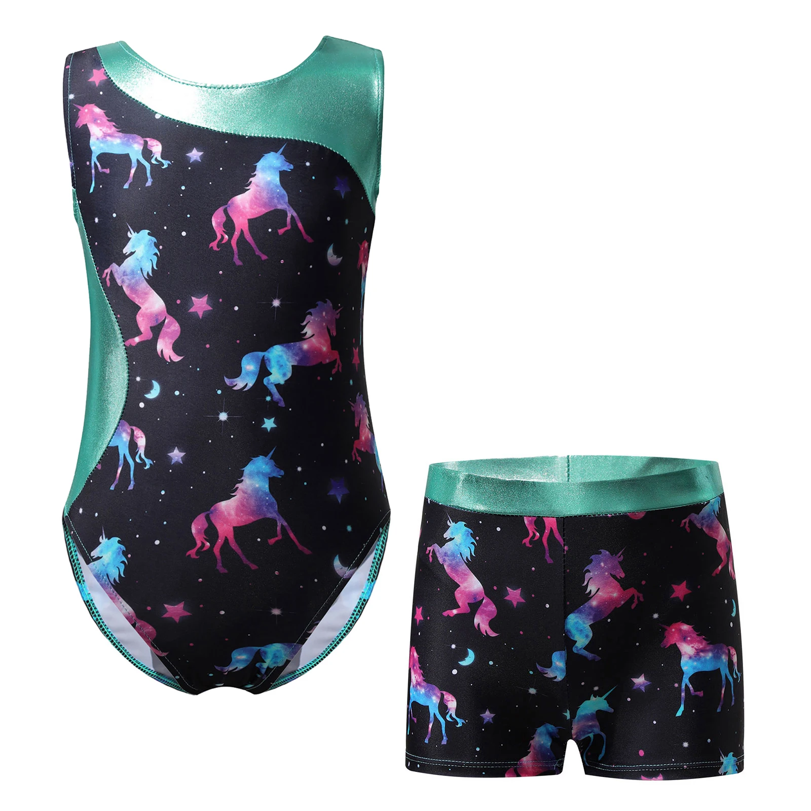 Fashion Kids Girls Cartoon Print Gymnastics Dance Costumes Outfit Sleeveless Ballet Leotards Jumpsuit Elastic Waist Shorts Suit