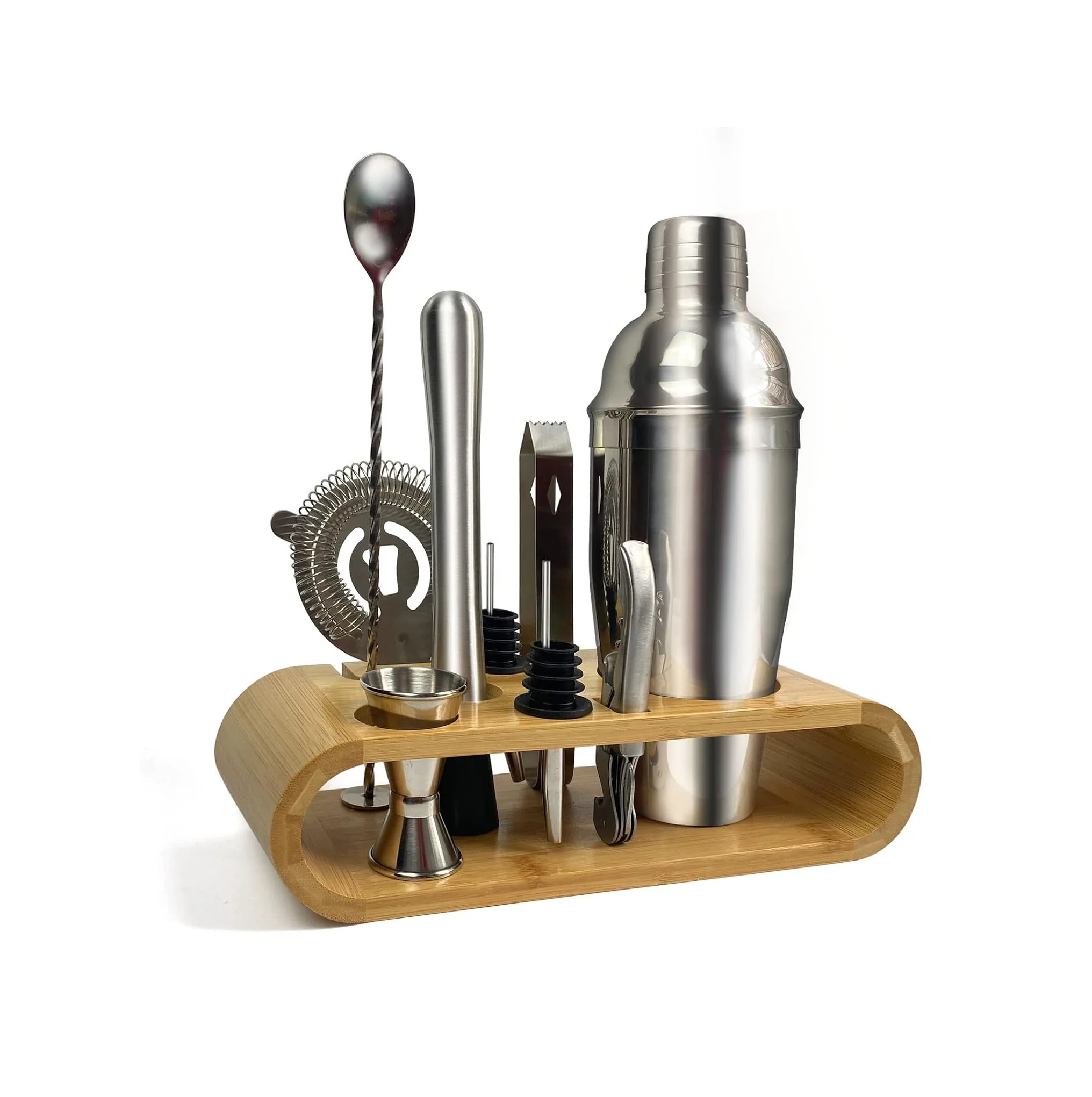 11-Piece Bar Tool Set with Stylish Bamboo Stand - Perfect Home Bartending Kit and Martini Cocktail Shaker Set