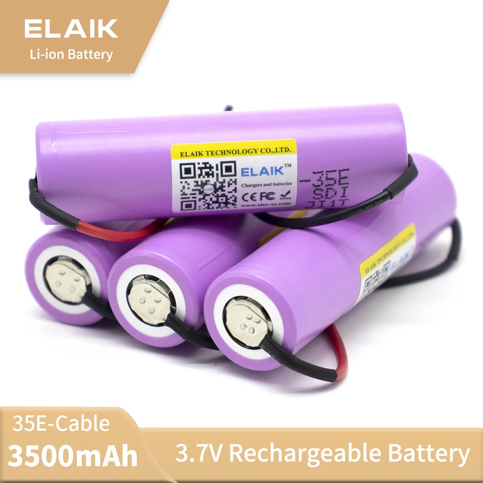 ELAIK 18650 3.7V 3500mAh Bateria de lítio recarregável Bateria de grande capacidade Armazenamento de energia da bateria 35e-Wire