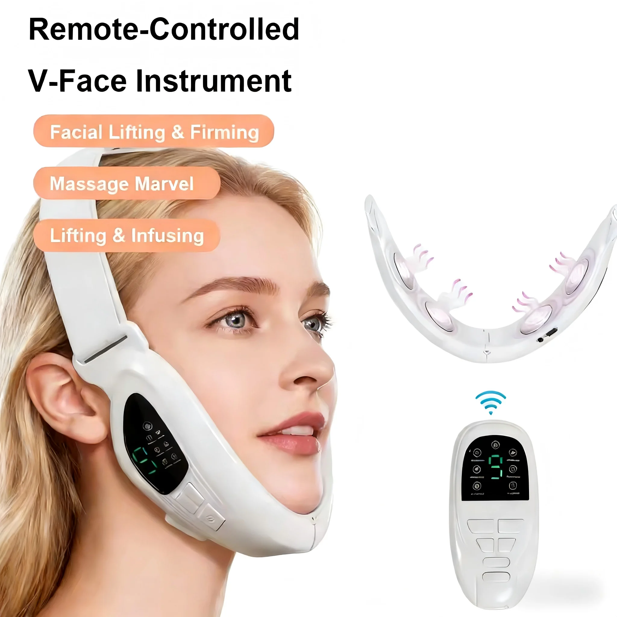 6-in-1 EMS Gesichtsstraffungs-Massagegerät mit LED-Photonen, Doppelkinn-Entferner mit Fernbedienung, V-förmiges Gesichtsgerät für die tägliche Schönheitspflege