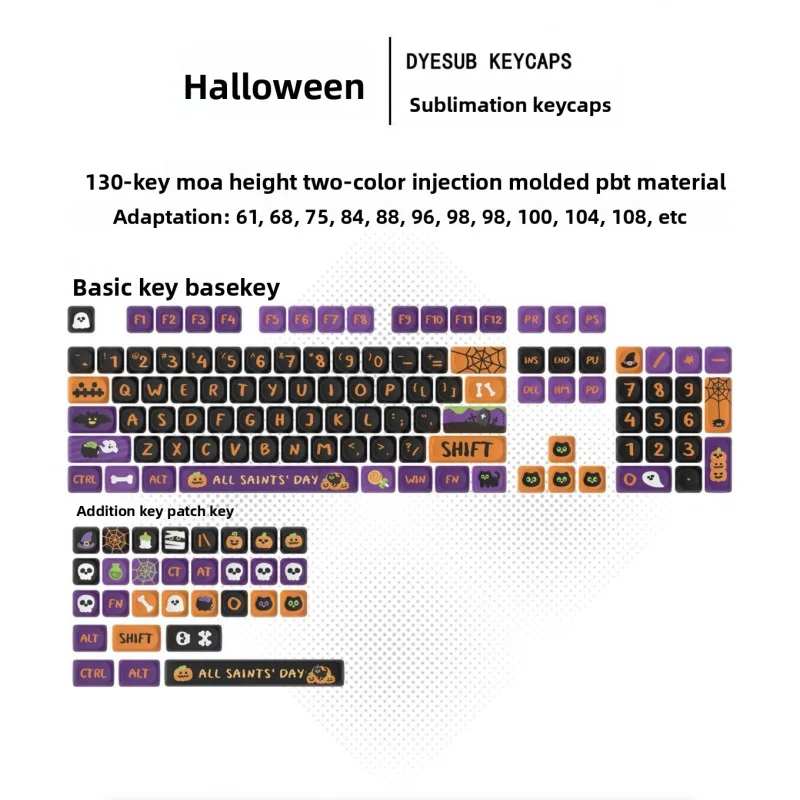 

Halloween Pumpkin Theme Keycaps PBT Five-Sided Sublimation For MX Mechanical Keyboard with Axis130Key