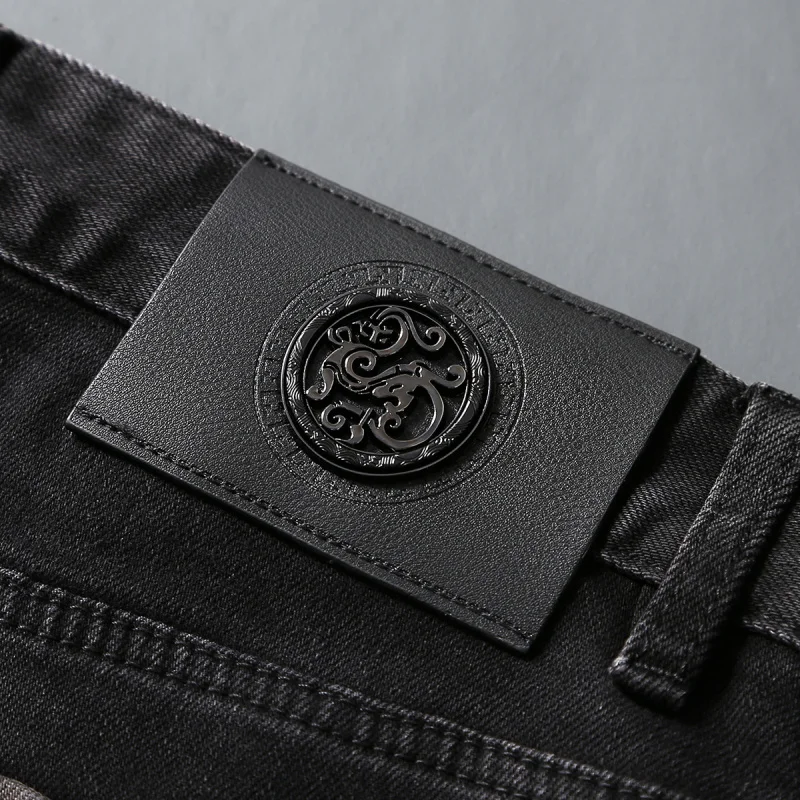 High end embroidered printed jeans for men in autumn, personalized color blocking trend, slim fit, small straight leg pants