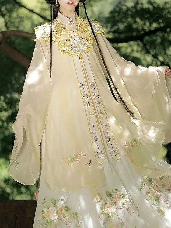 Woman Chinese Traditional Retro Elegant Folk Dance Costume Ancient Style Ming Dynasty Fairy Dress Cloud Shoulder Hanfu