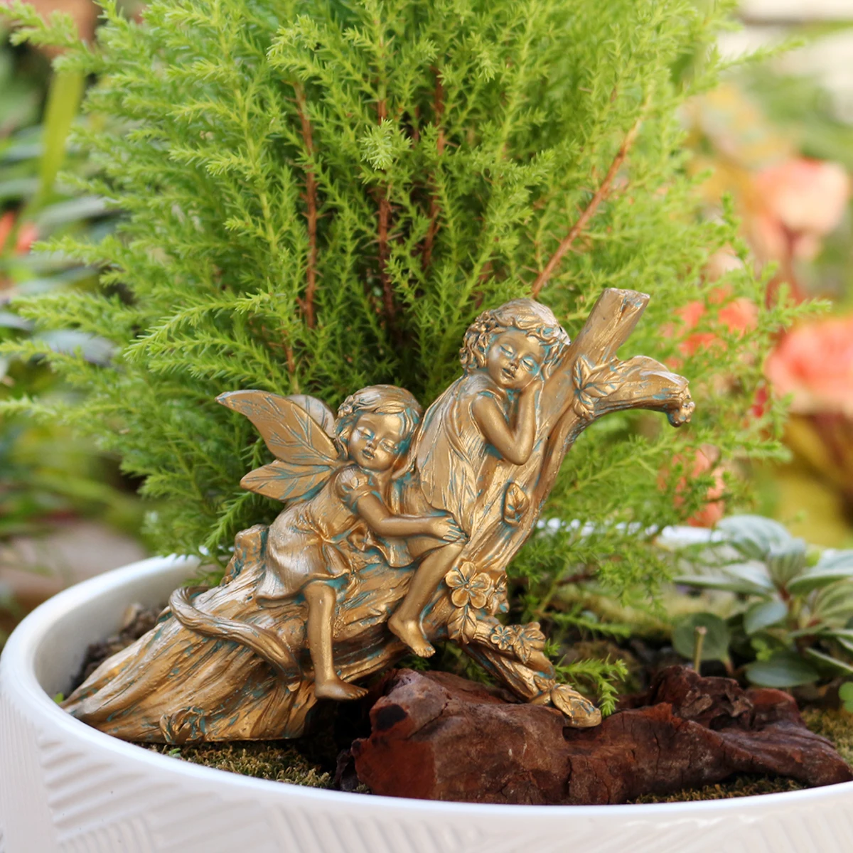 1 piece of copper sleeping sisters flower fairy, garden bonsai decoration ornaments, desktop decoration resin crafts