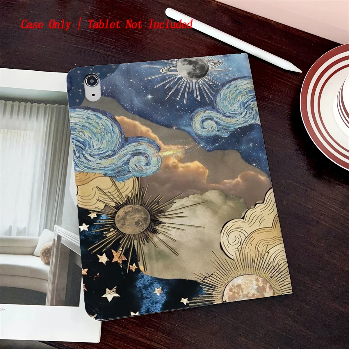 

8 Fresh Style Printed iPad Case, 360° Rotating Stand & Pen Slot,Book Style, Auto Sleep/Wake, Compatible with Various Apple iPads