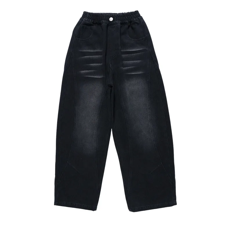 Girls' Jeans Spring Autumn 2025 New Stylish Children's Curved Knife Denim Pants Elastic Waist Kids Loose Long Trousers