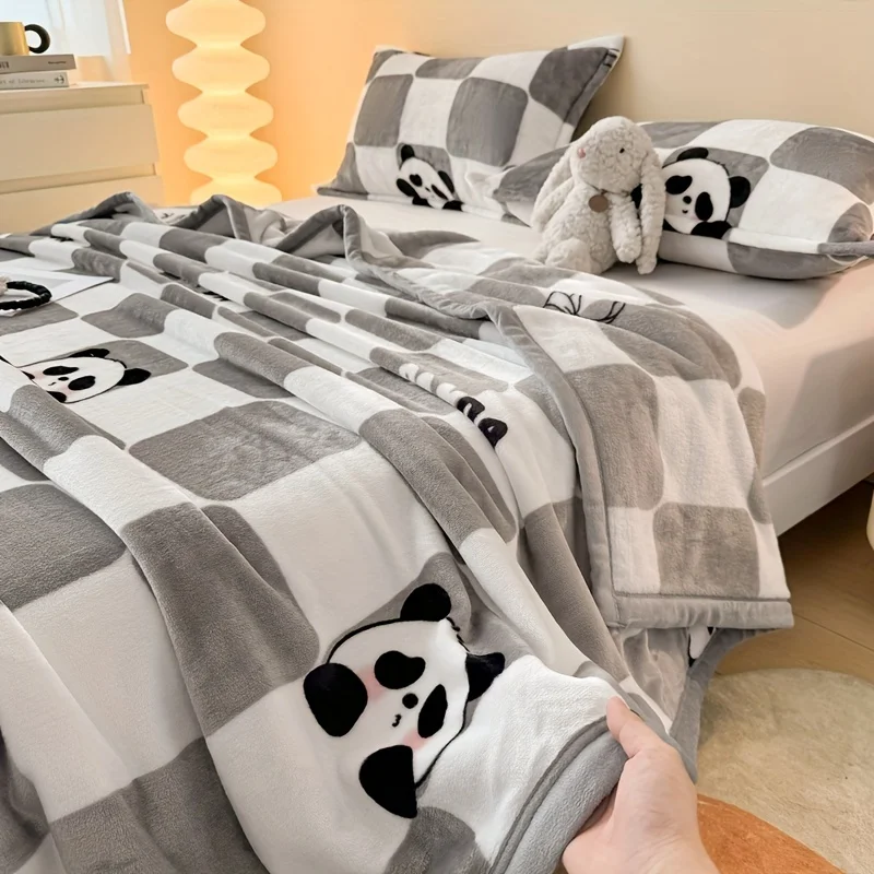 1pc Abstract Panda Printed Blanket, Maternal and Child Standard, Baby Room Game Blanket, Essential for Parent Child Families