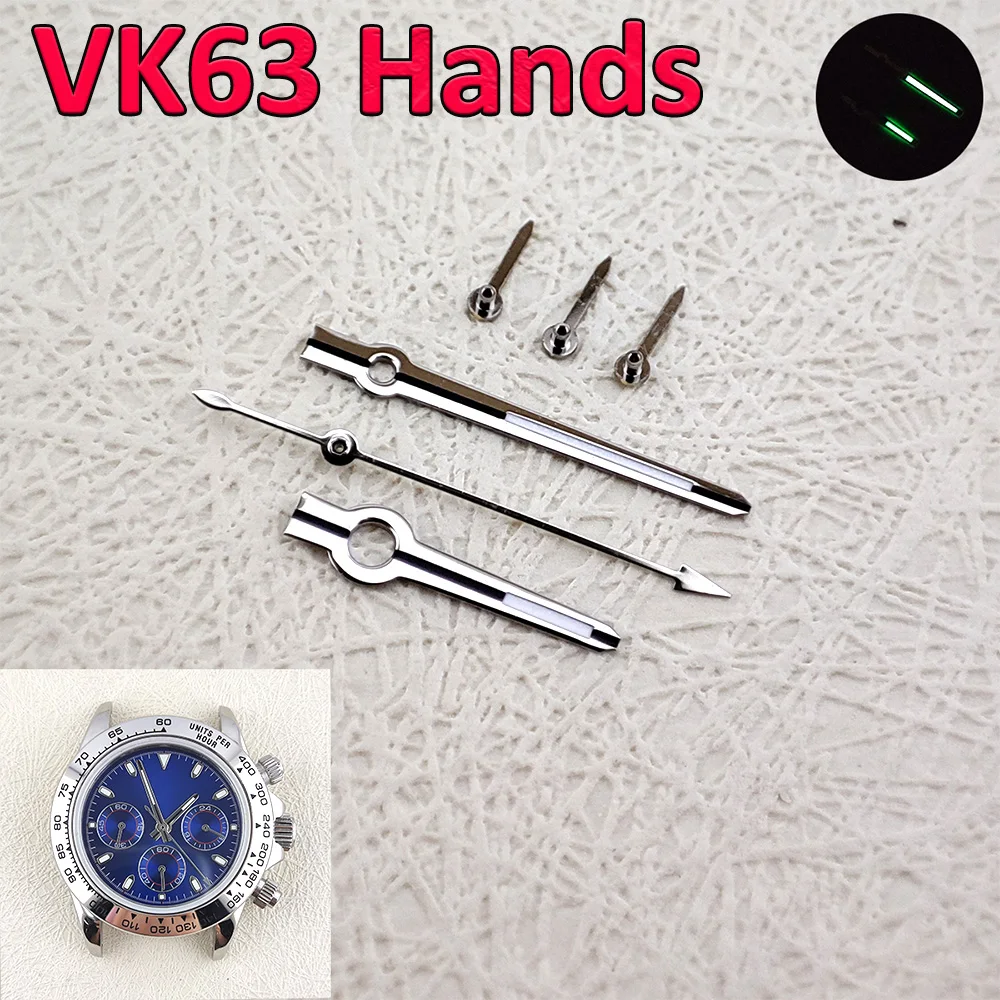 VK63 Hands VK63 Pointer Silver Three Needle Green Luminous Silver Watch Accessories Suitable For VK63 Movement VK63 Second Hands