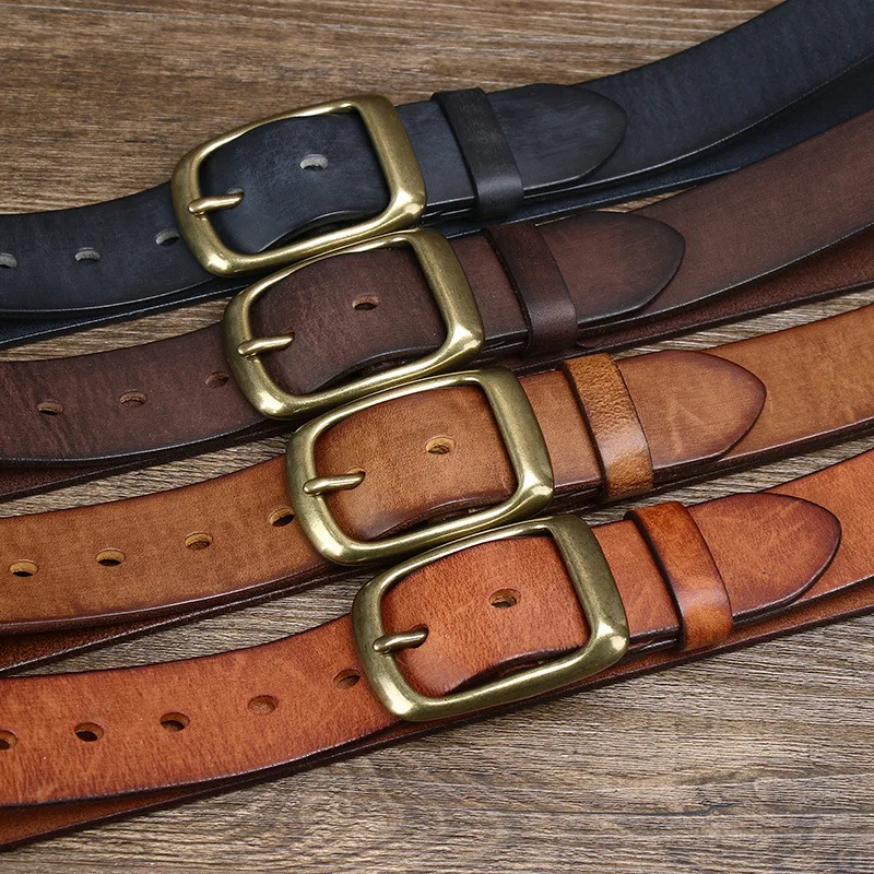 3.8CM Wide New Cowhide Men Retro Belt Copper Buckle Pure Old Version Top Black Brown Korean Jeans All Match High Quality  Design