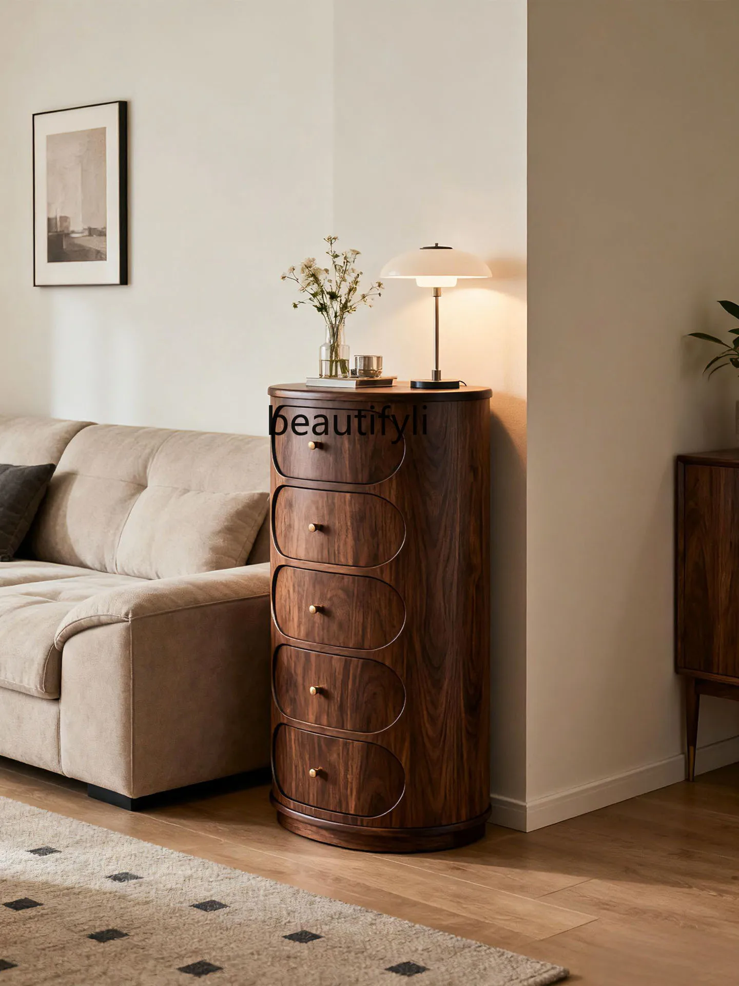 

Vintage Style North American Black Walnut Wood Chest of Drawers Modern Living Room Minimalist Solid Wood Storage Cabinet