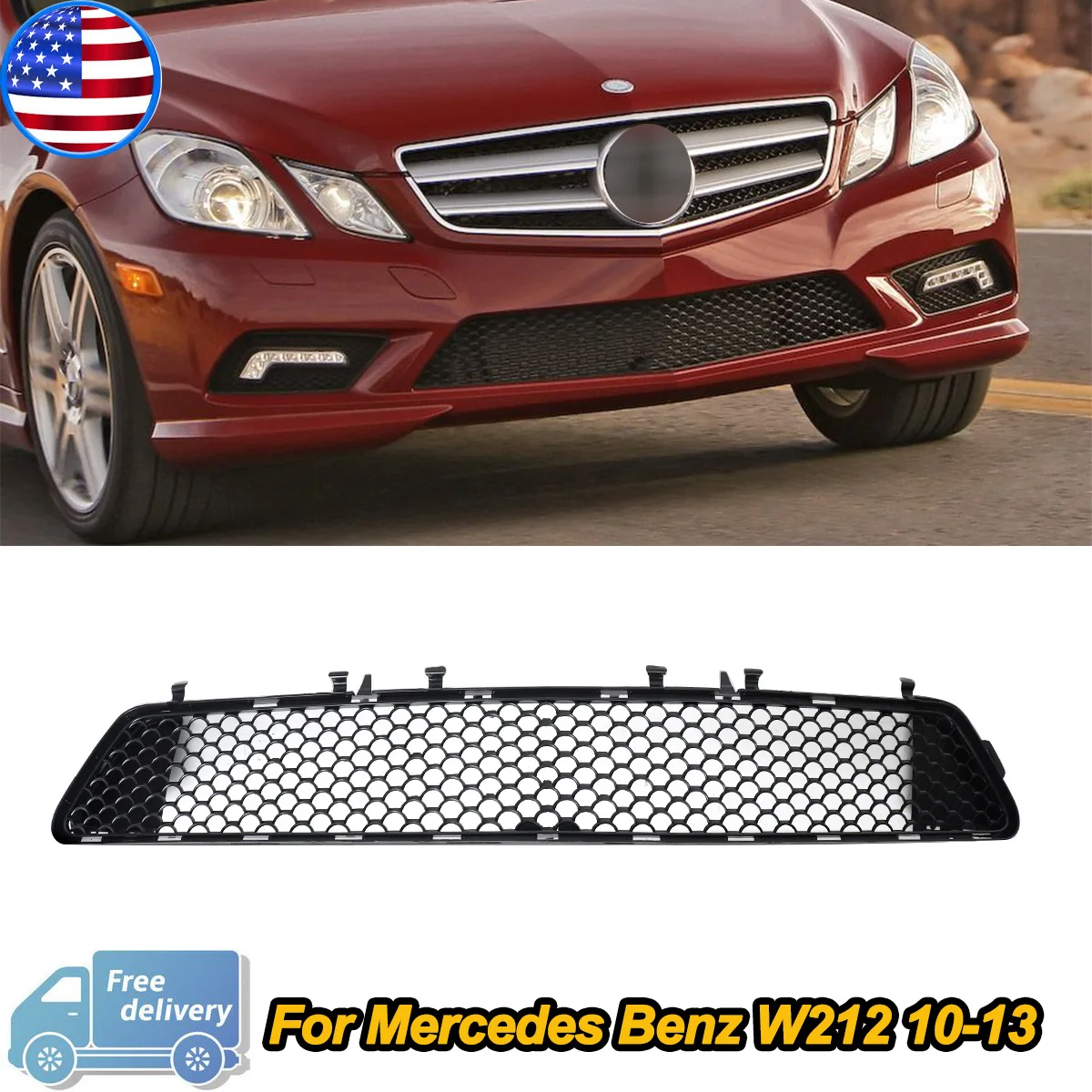 2128851253 for Mercedes Benz W212 E300 E350 E400 E550 Front Bumper Lower Center Grille 2010 2011 2012 2013 Honeycomb Grill Mesh