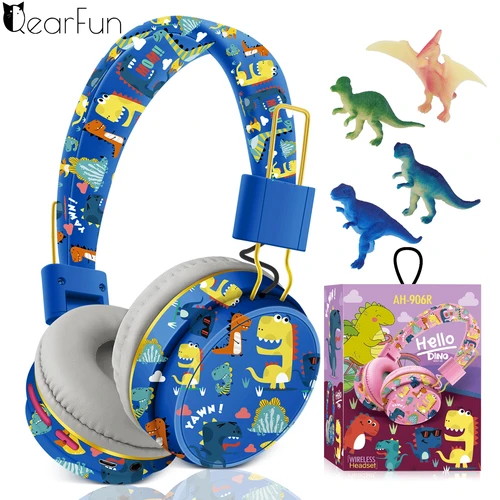 Regalo de Navidad, auriculares para niños, auriculares Bluetooth inalámbricos de dinosaurio, auriculares de música estéreo para teléfono, caja para Ipad con juguete de dinosaurio