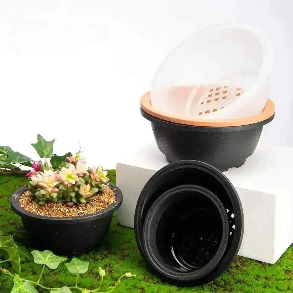 Nouveau 1 pièces balcon grand panier de fleurs nouveau Pot Succulent en plastique rond Pot de fleur succulente Pot nain Pot horticole Pot de fleurs