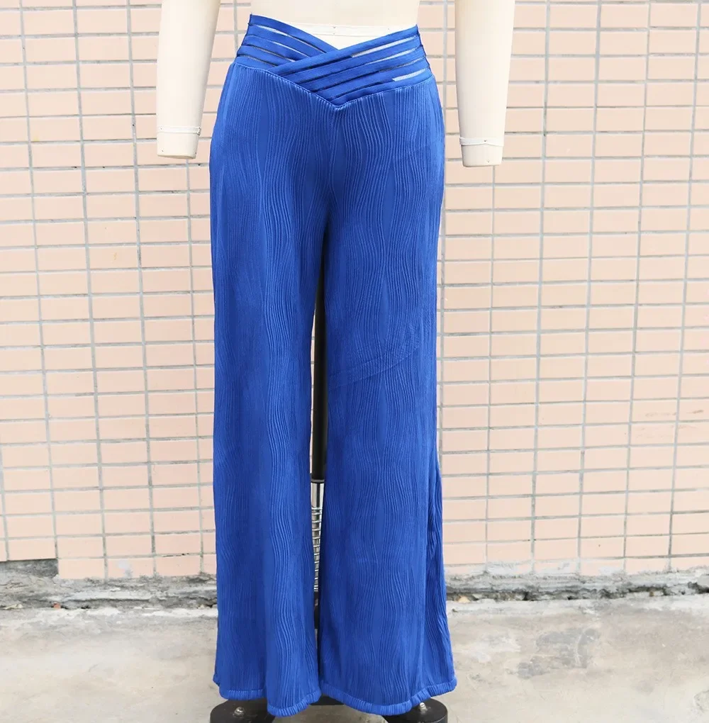 Hollow Out White Elegant Cuffed Pants Summer Wide Leg High Waist Women Cargo Straight Long Trousers Party New 2024 Y2k Capris