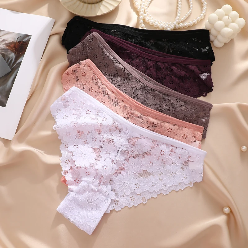 Finetoo 3 pçs calcinha de renda para mulher sexy oco para fora roupa interior de verão transparente cuecas de cintura baixa meninas lingerie confortável novo