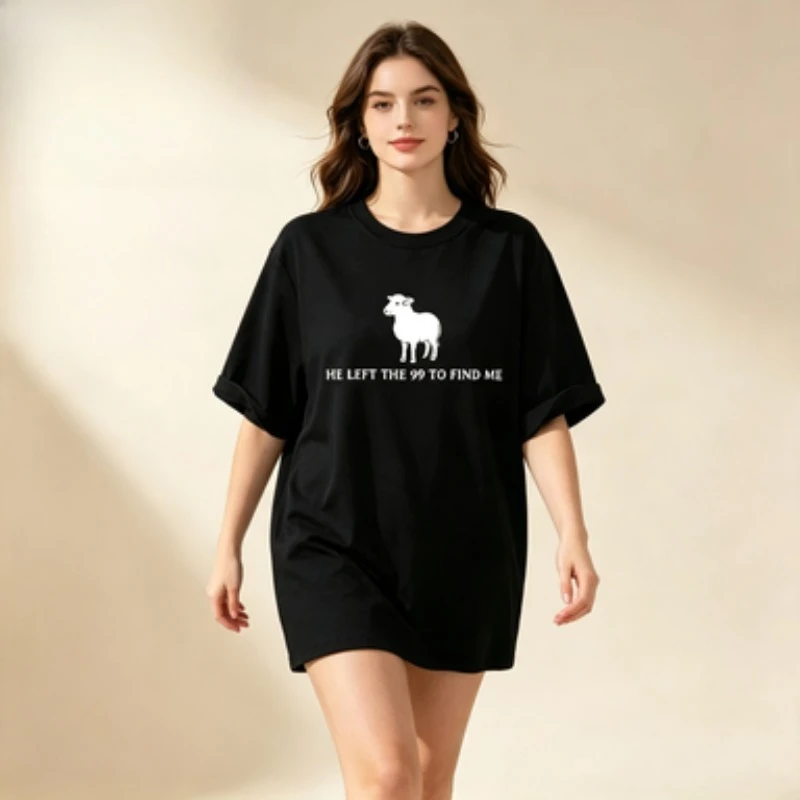 100%Cotton T-Shirt  Left The 99 To Find Me Lamb Graphic Tee Christian Faith Religious Casual Short Sleeve Tops