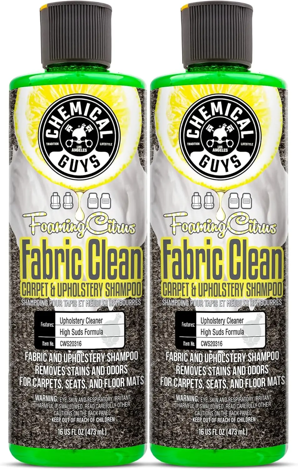

Foaming Citrus Fabric Cleaner for Car Carpets, Seats & Mats, Odor Eliminator, Safe for Cars & Home, 16 fl oz, 2 Pack