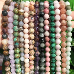 Natural Genuine Stone Argentina Rhodonite Malachite Obsidian Emerald Round Beads for Jewelry Making DIY Bracelet Accessories