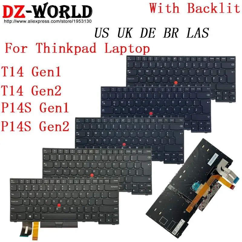 Backlit Keyboard for Lenovo Thinkpad T14 P14s Gen1 Gen2 Laptop US UK DE GR LAS BR 5N20V43904 5N20X68869 5N20V43915 5N20V43764