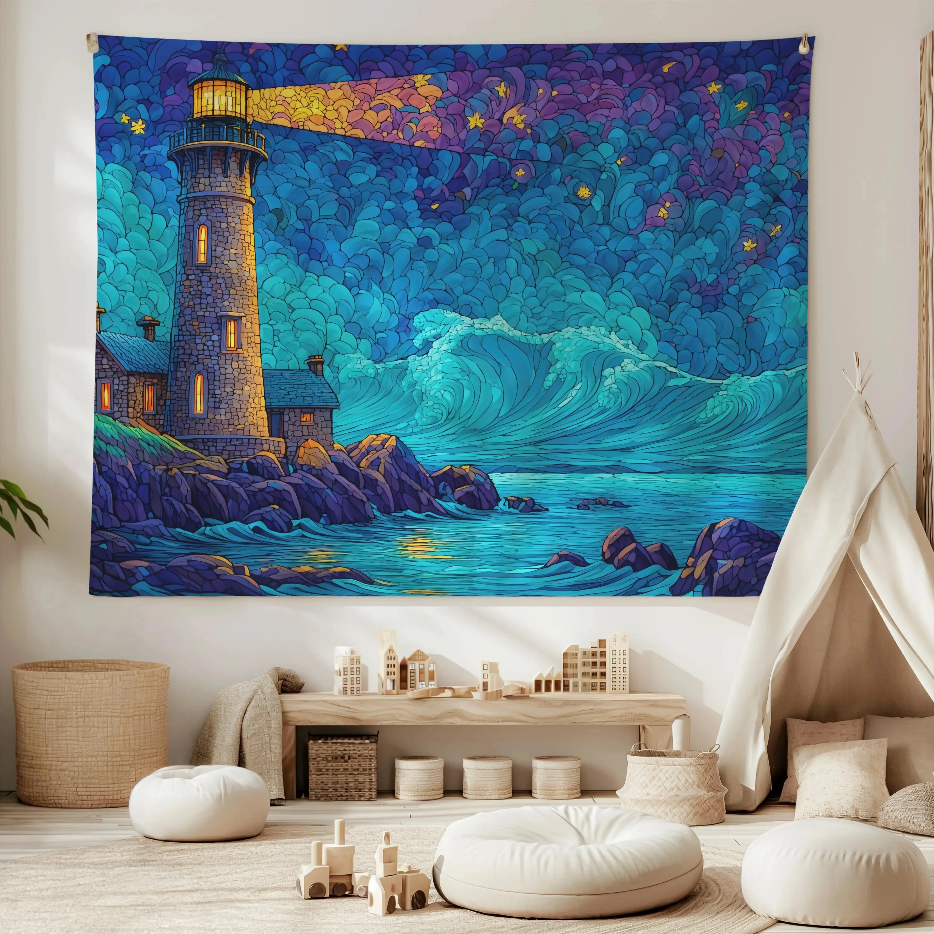 VIKAMA Healing Series Clear Sea Flowing Light Tapestry Fresh Ins Wind Background Cloth Living Room Decoration Room Decoration