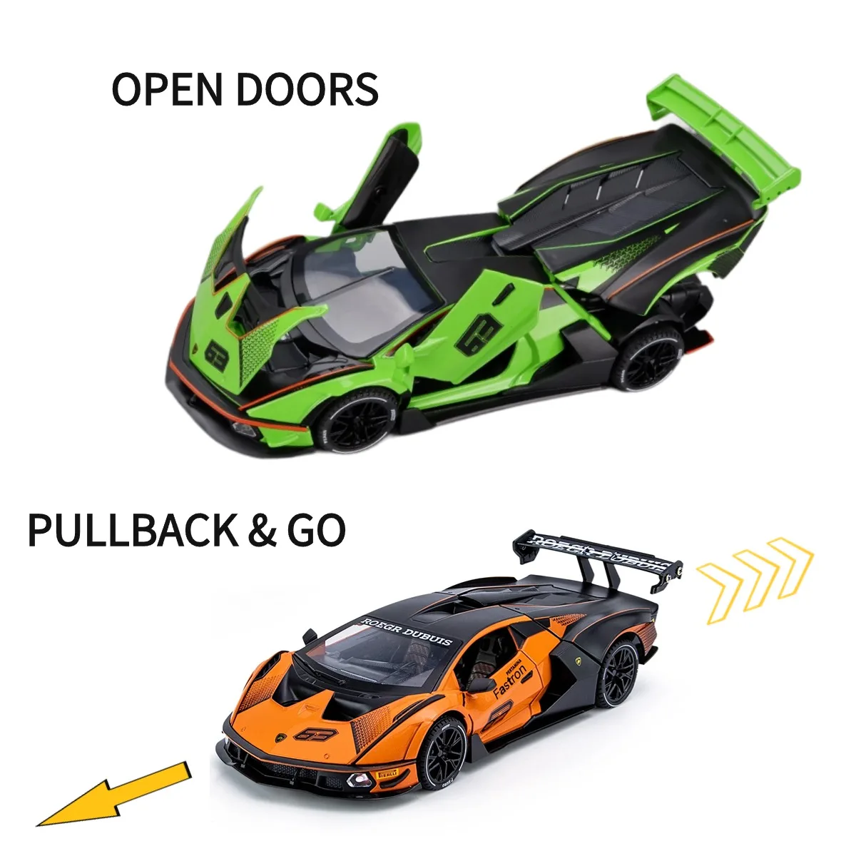 Lamborghini Essenza SCV12 Scale 1:32 Pullback Car Toy with Lights Engine Sound Metal Diecast Car Model Gift Kid Boy Toy