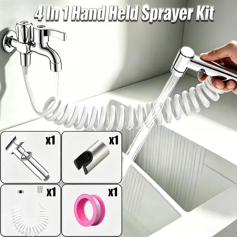 Silvery Pull-Ring Showerhead, Easy Water Pressure Adjustment with Pull-Ring Switch.Suitable for Home Toilet Cleaning