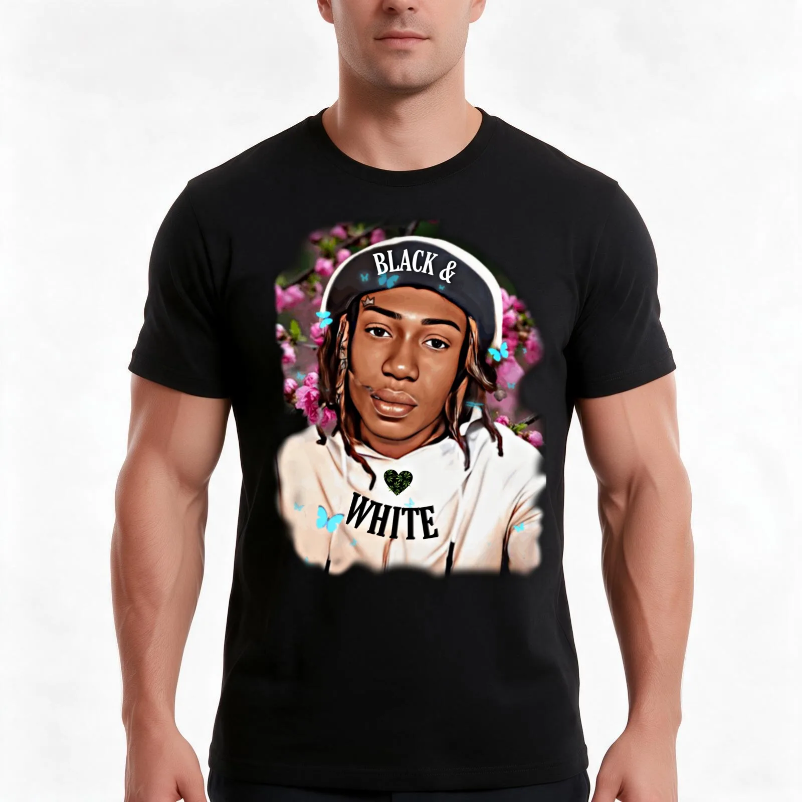 Black and White T-Shirt, Summer Casual Cotton Tee, Oversized Streetwear Tops, Vintage Graphic Print, Loose Fit Short Sleeve