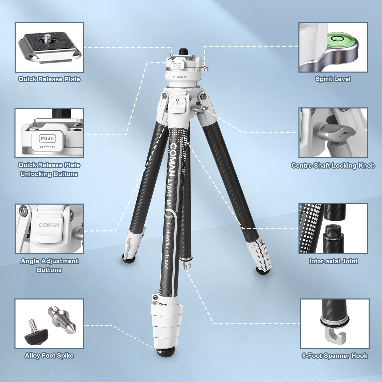 Light W Compact Tripod Carbon Fiber Video  Tripod Lightweight Travel Tripod