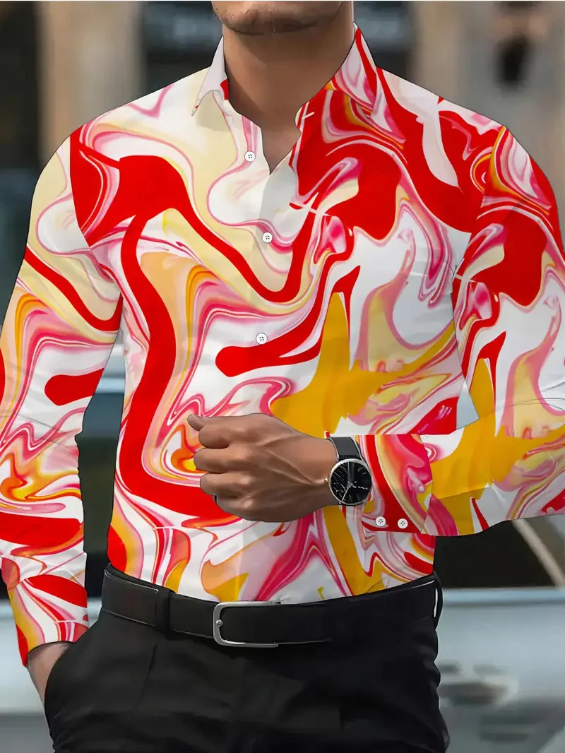 Men's Paisley Color Block Print Long Sleeve Shirt Casual Fashion Shirt Summer Fashion Men's Shirt Comfortable Soft