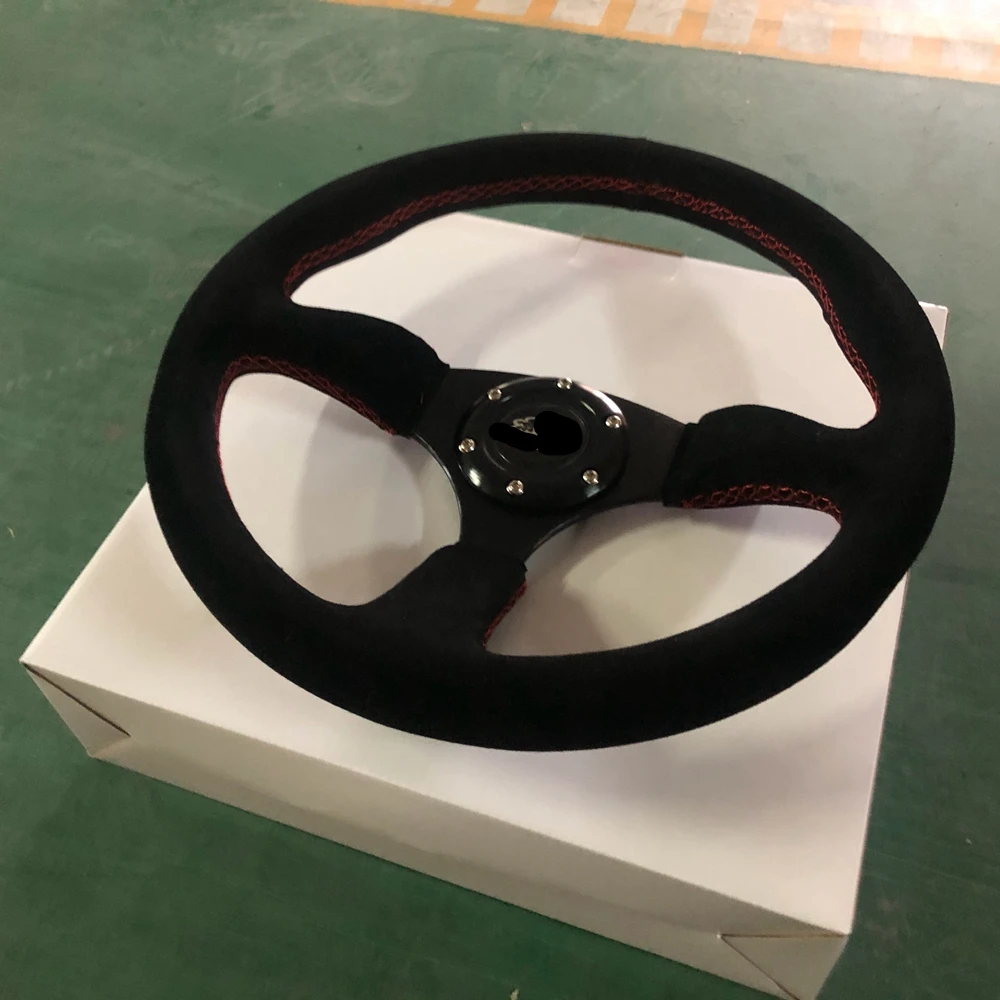 JDM 14Inch Racing Steering Wheel Universal Car Drift Real Suede Leather Steering Wheel Volantes For HONDA Civic Type R TOYOTA