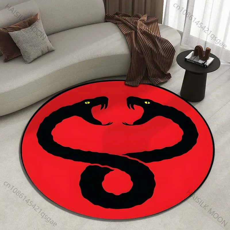 Twin-headed black snake on red background Printed round carpet living room sofa table carpet large pet mat soft round carpet