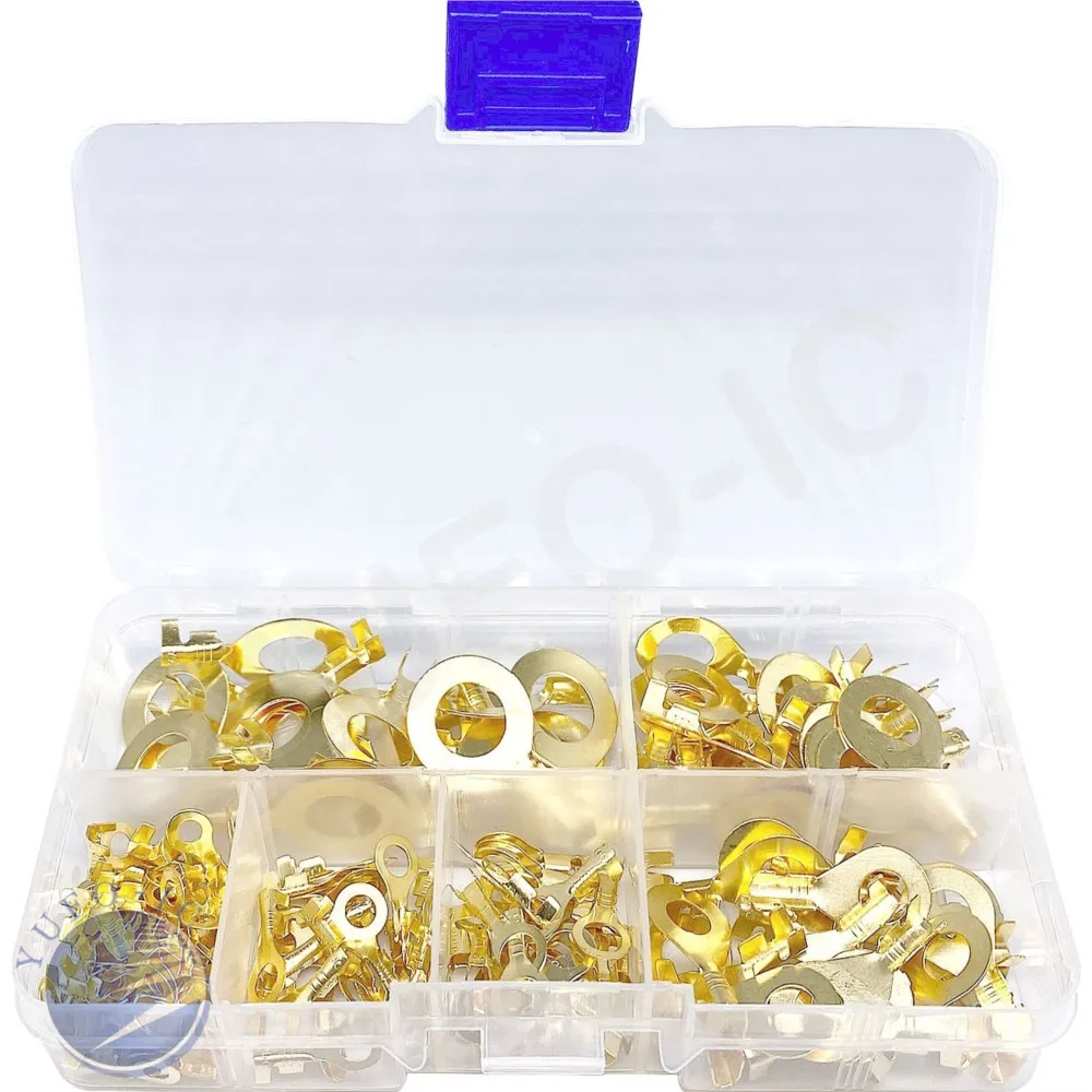 3.2/4.2/5.2/6.2/8.2/10mm Crimp Terminals Kit Cable Wire Naked Connector Copper Circular Splice Golden Brass Ring Non-insulated