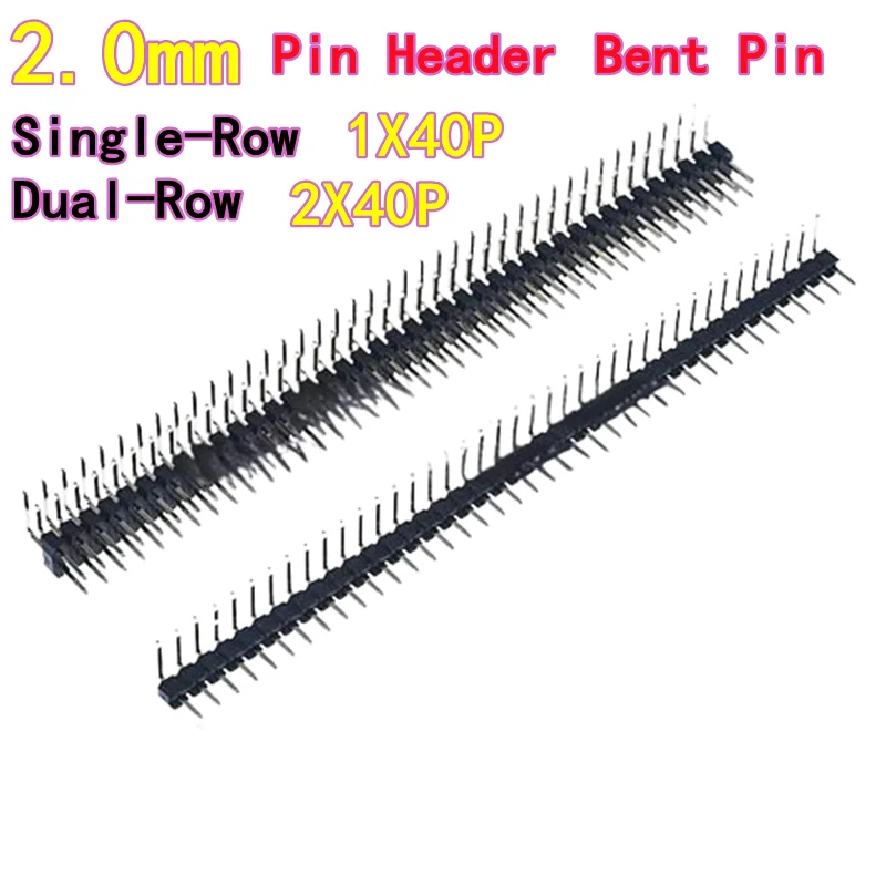 10PCS 2.0mm Single Bent Pin 2.0mm Pitch Single-Row Bent Pin 1x40P 2x40P Pin Header, Dual-Row 90-Degree Bent Pin