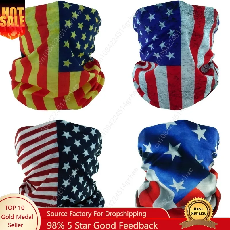 

4 US Flag Headband Bandana Balaclava Half Face Mask Shield Head Hair Scarf Neck Gaiter Hat Multipurpose For WoMen Men Breathable