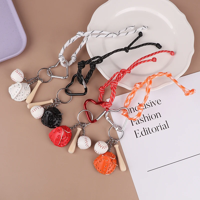 Ins Colored Rope Knot Baseball Keychain Creative Sports Keyring Trendy Woven Rope Key Holder Girls Bag Pendant Handbag Charms