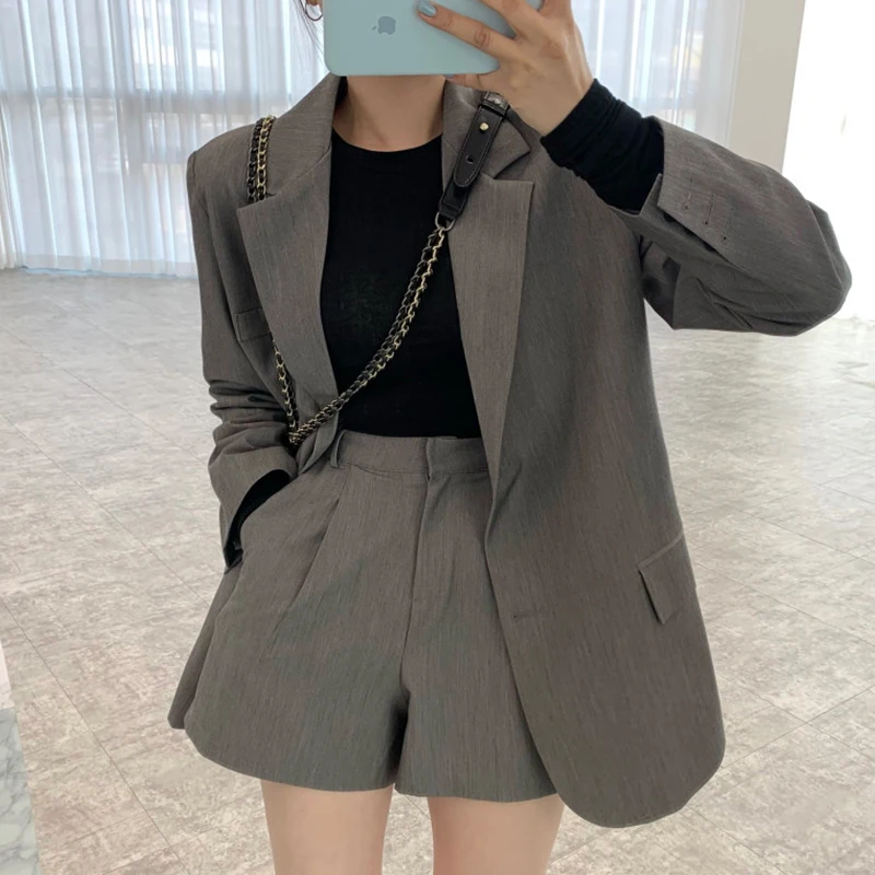 Chic Vintage Spring Long Sve Suit Jaet Loose High Waist Wide Leg Pants orts Set Women's Faion Cotton Blend Ensemble