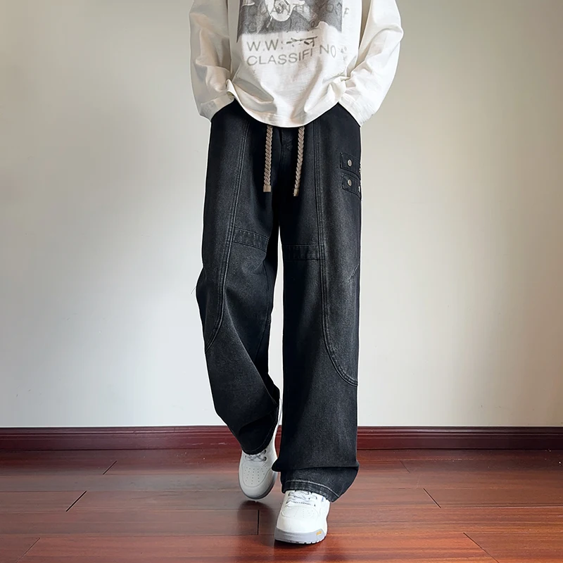 

Джинсы для мужчин. Мужские повседневные брюки. Универсальные весенне-осенние длинные брюки большого размера. Модные свободные прямые широкие брюки.