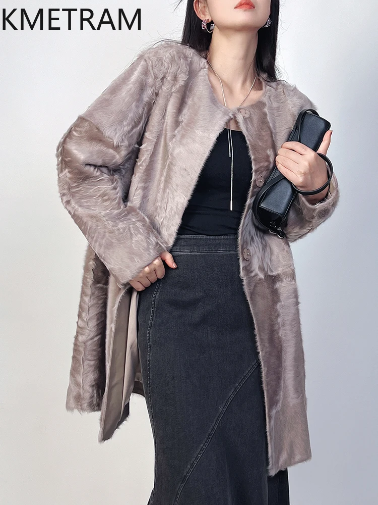 Naturalna kurtka z owczej wełny Xiaohu, dwustronna, damska, lekka, średniej długości, prawdziwe futro, zimowa odzież damska 2025 шуба