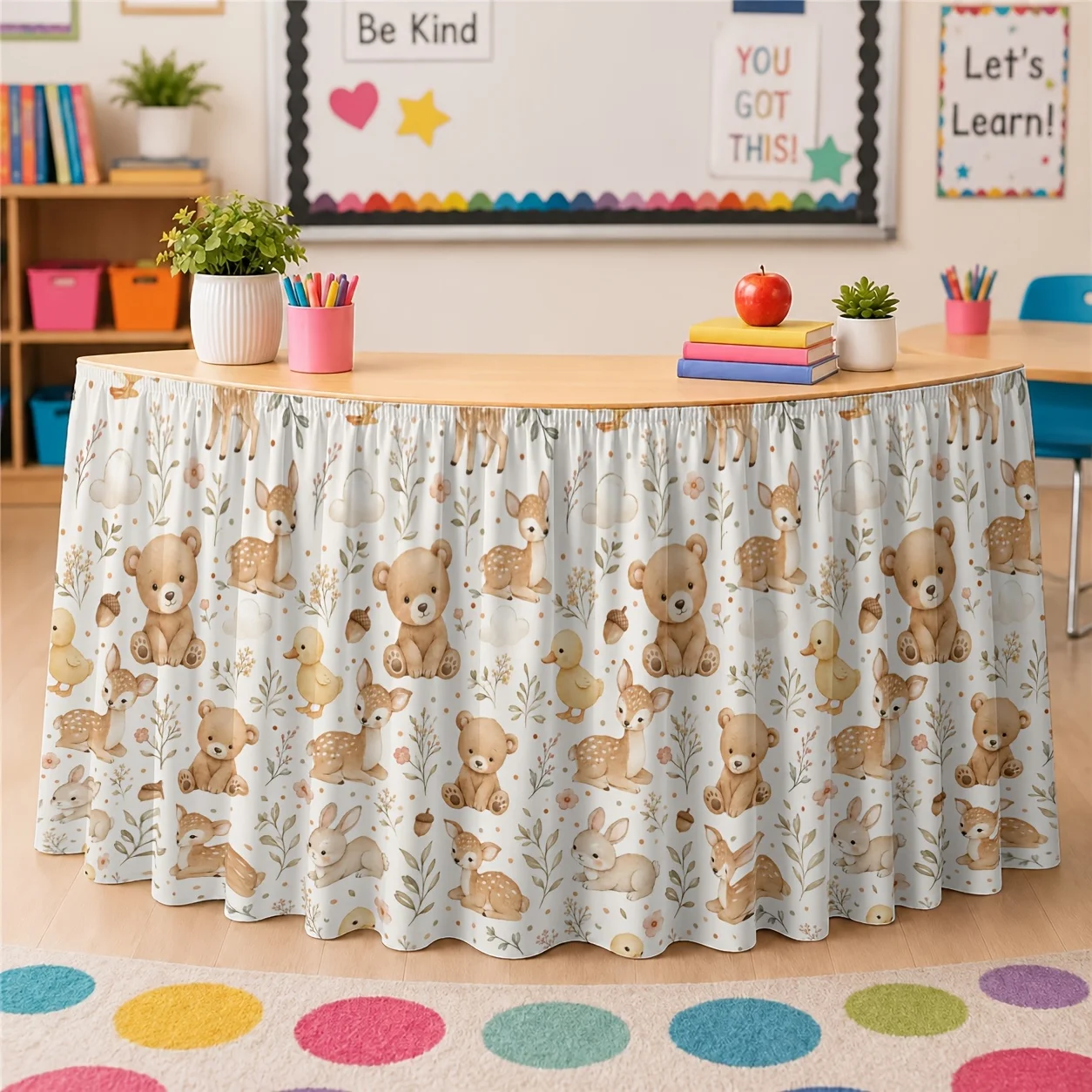 Soft forest animal pattern tablecloth table skirt for spring and early summer celebrations, 1 piece