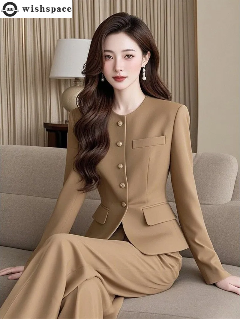 

Spring and Autumn Season Premium Salt Series Light Mature Temperament High End Coffee Color Coat Two Piece Set