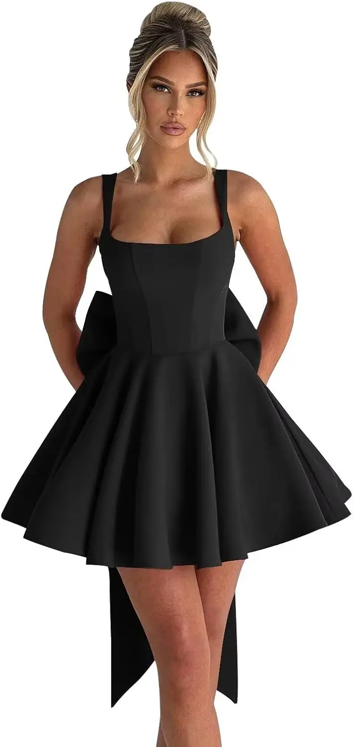 

Молодежное короткое платье Back To School 2025: атласная мини-юбка трапециевидной формы с бантом, бальное платье, женское элегантное вечернее платье, коктейльные платья