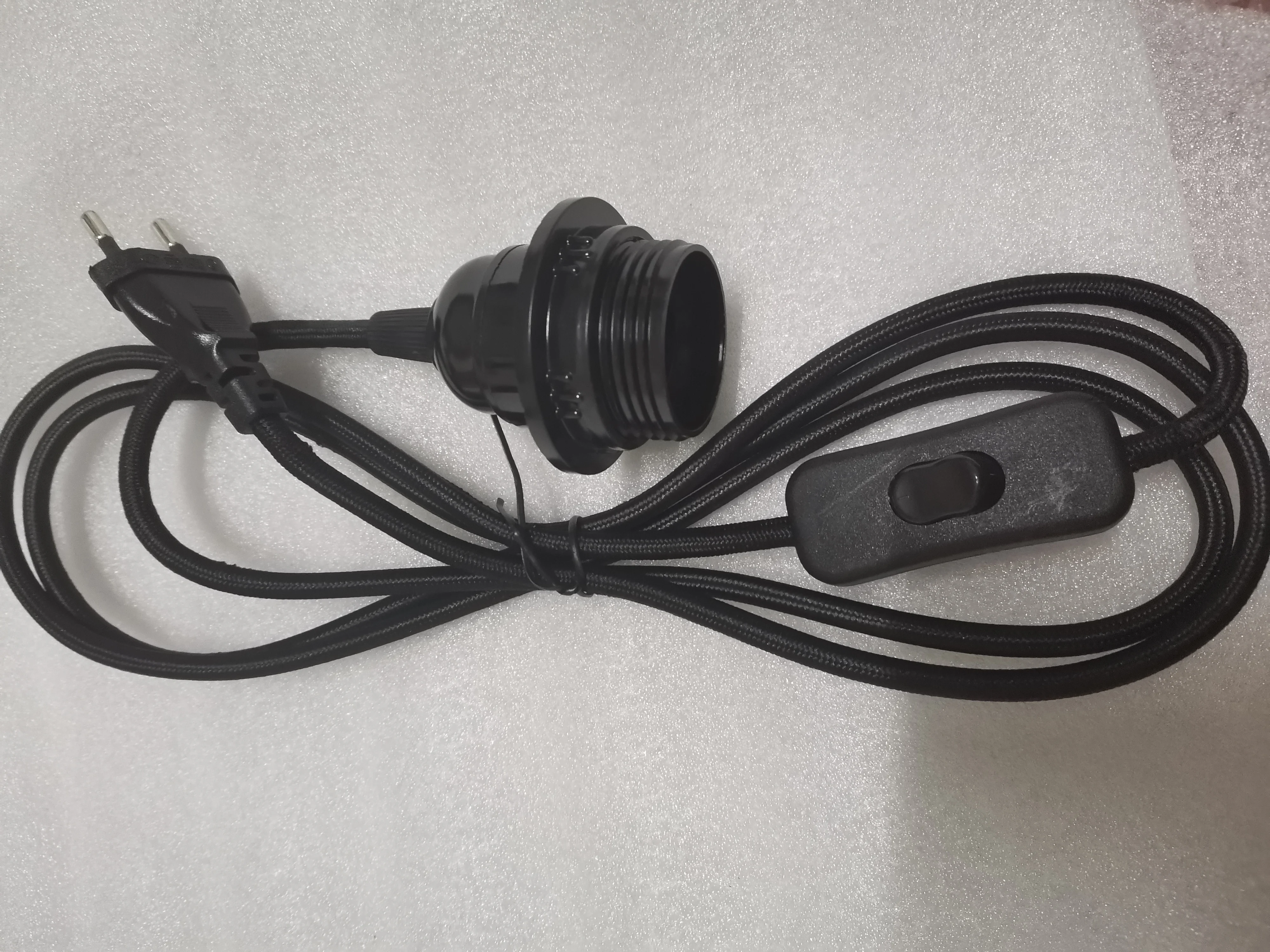220V AC EU Plug Power Cord Fabric Covered Cable with On/Off Switch E27 Bakelite Lamp Holder Plug-In Cords for DIY Hanging Light