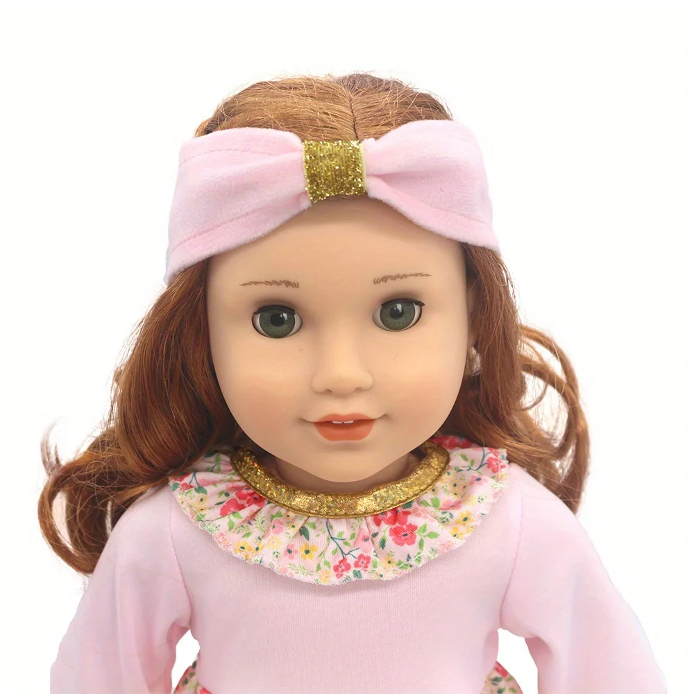 1 set of long-sleeved floral dress with gold trim doll clothes for 18-inch (45.7cm) doll girls. Suitable for American dolls