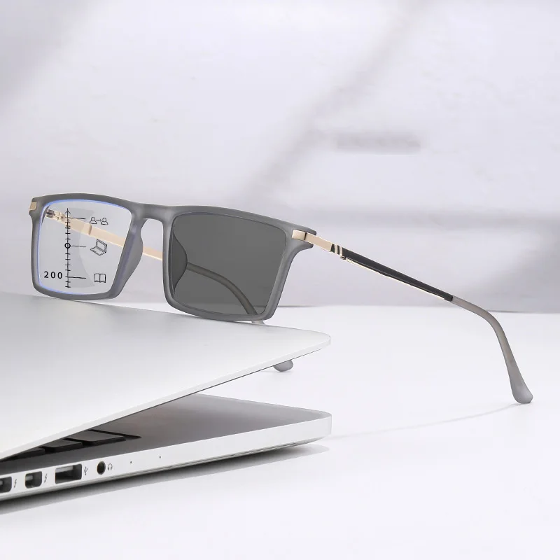 Quadratische multifokale photochrome Presbyopie-Brille für Männer und Frauen, progressive High-Definition-Lese-Anti-Blaulicht-Brille – Detail 10