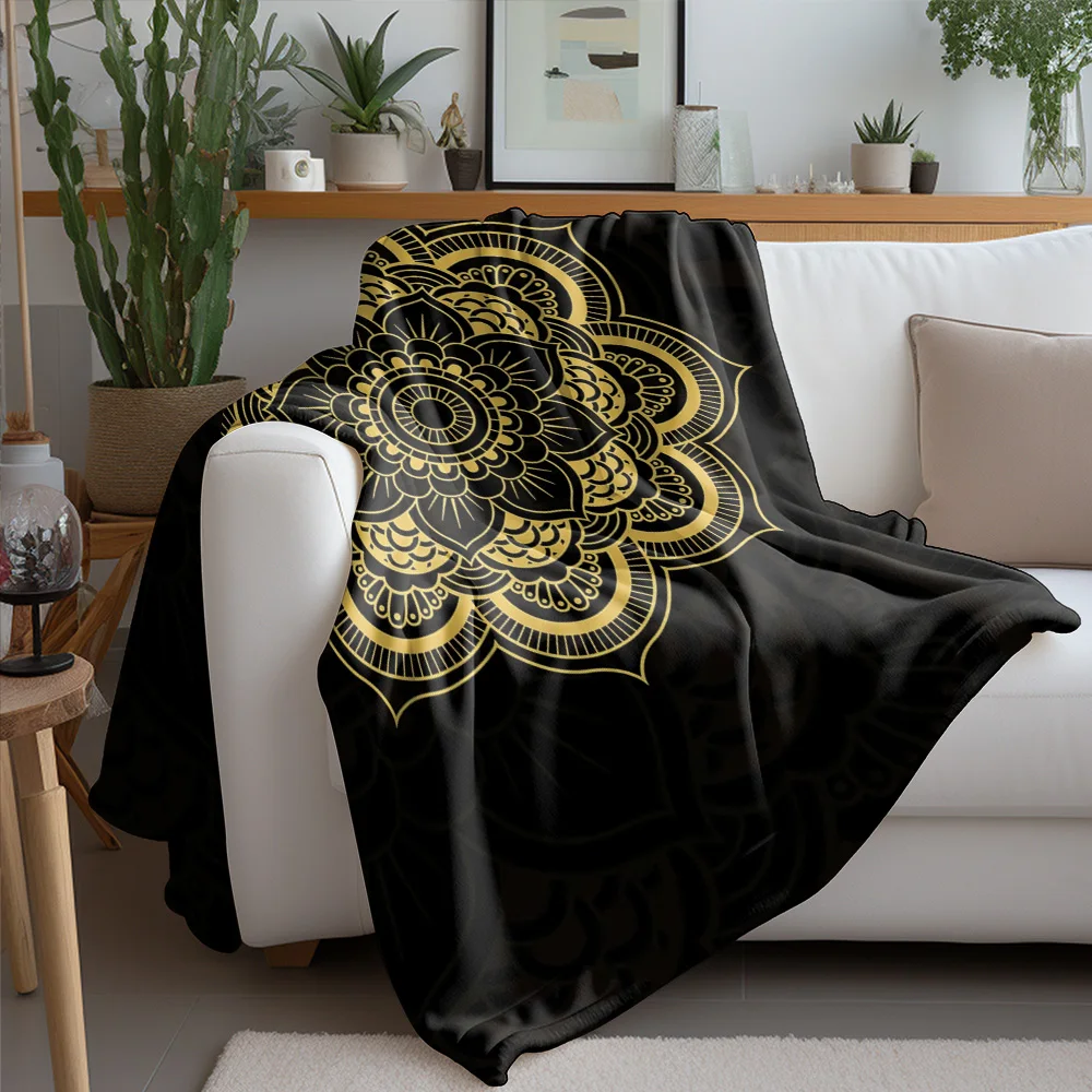Bohemian mandala floral pattern Flannel printed blanket suitable for all seasons suitable for living room office sofa and travel