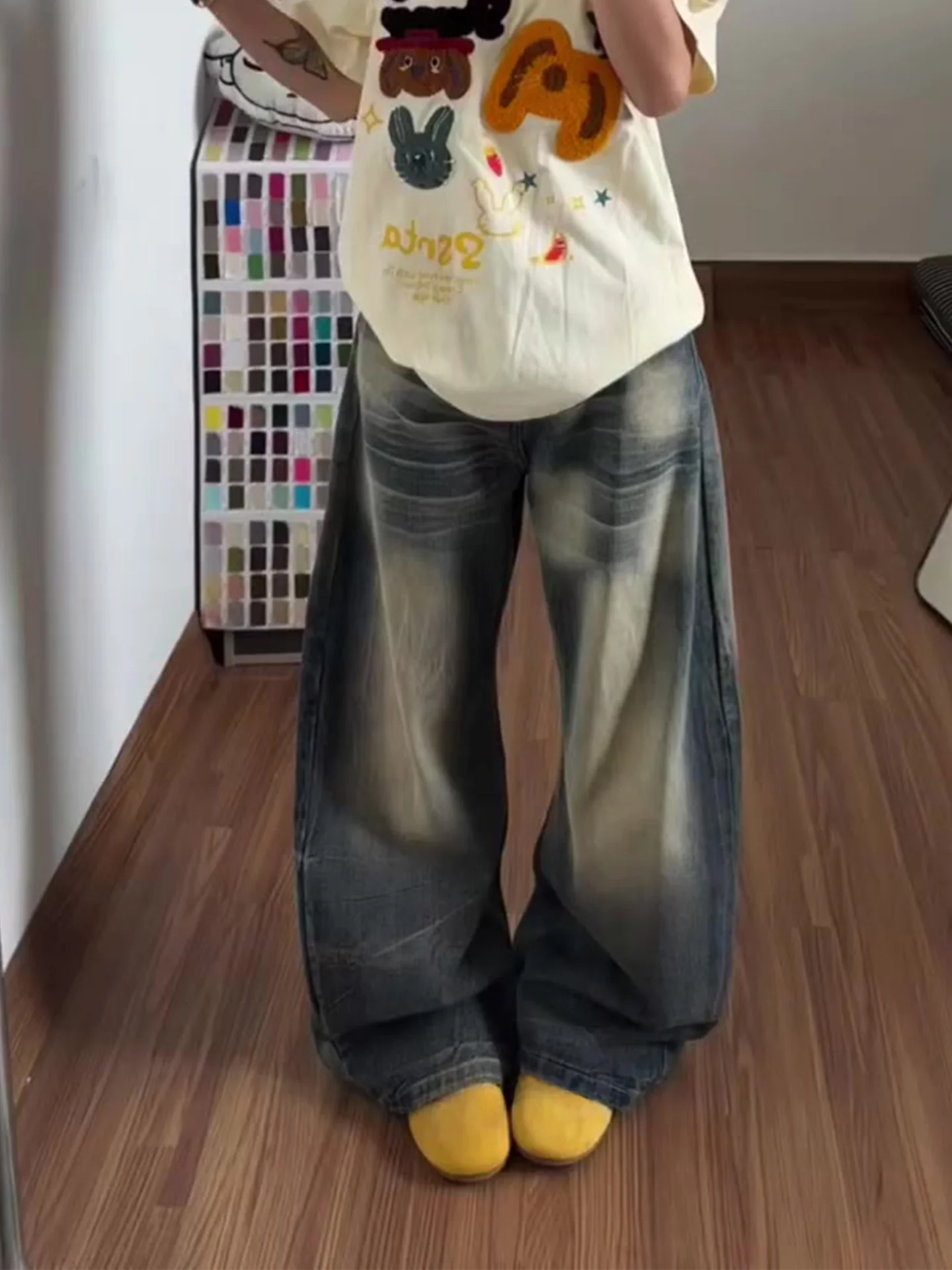 

Винтажные джинсы с высокой талией и широкими штанинами для женщин, свободный крой, моделирующие фигуру, летние, новый стиль, повседневные джинсы