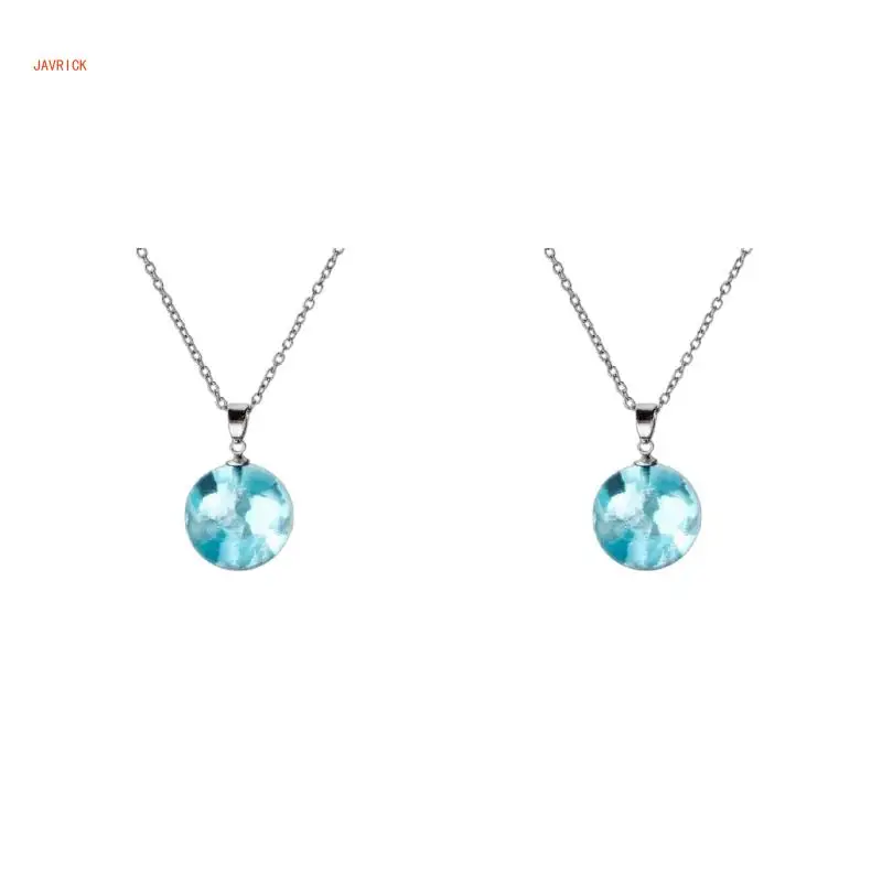 2PCS Glow In the Dark White Clouds Blue for Sky Resin Glass Ball Universal Ball Pendant Necklace Luminous Fashion Jewelry Women