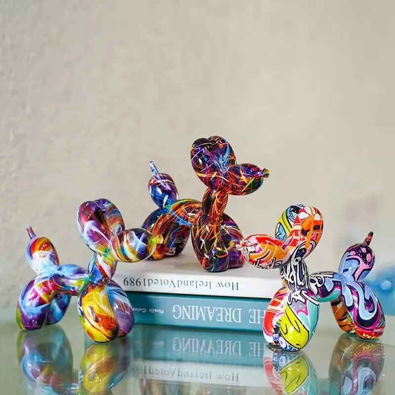 

Colorful Resin Balloon Dog Figurine - Graffiti Pop Art Statue, Home Interior Decor for Living Room, Desktop & Entrance