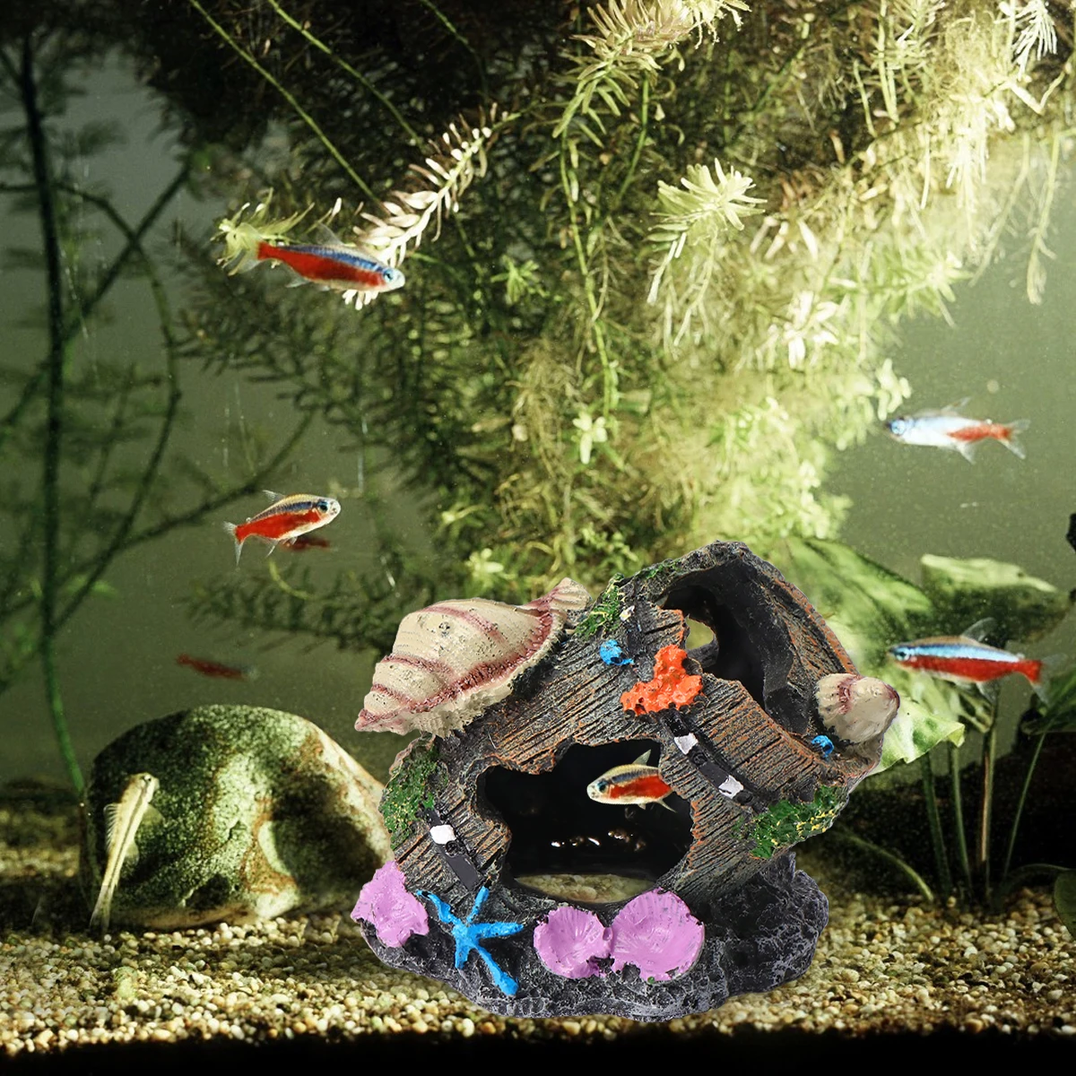 

Yardwe Beautiful Aquarium Resin Shell Fish Tank Decoration Hiding Cave Shelter Craft for Pets